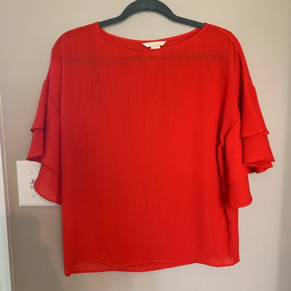 Red Ruffle Sleeve Top - Picture 3 of 4